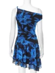 Front view of blue print ruffled mini dress.webp