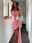 Lace Draped Ruched Halter Mini Dress Pink-1.webp