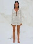 Knitted Beach Dress White Front View.webp