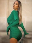 Emerald green ruched evening mini dress