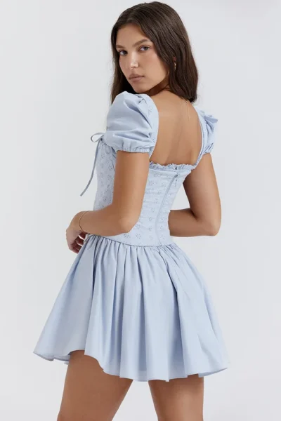 Puff sleeve mini dress backless design