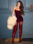 Velvet strapless backless bodycon mini dress.webp