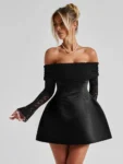 Off-Shoulder Lace Long Sleeve Mini Dress