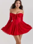 Red flare sleeve mini dress front