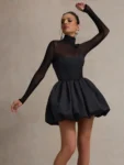turtleneck sheer long sleeve mini dress.webp