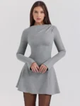 Gray Long Sleeve High Waist Mini Dress.webp
