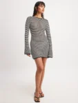 Striped Knit Mini Dress Street Look
