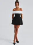 White and black mini dress front view.webp