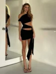 Hollow Out Black Mini Dress Front