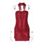 Wine Red Halter Strapless Mini Dress.webp