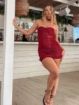 Wine Red Halter Strapless Mini Dress.webp