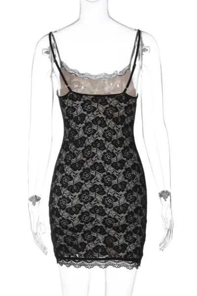sketch of sexy lace spaghetti strap mini dress side view