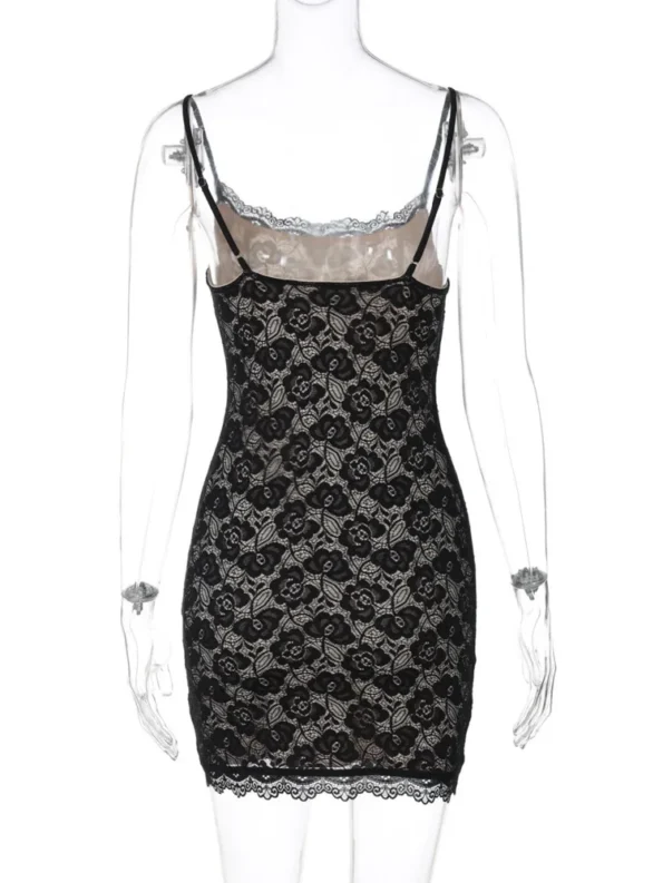 sketch of sexy lace spaghetti strap mini dress side view