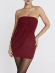 Strapless Wine Red Mesh Mini Dress.webp