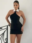 Halter patchwork bodycon mini dress.webp