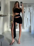 Hollow Out Black Mini Dress Front