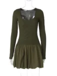 Olive green puffball mini dress.webp