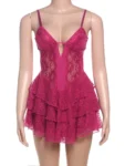 Berry pink lace ruffled backless mini dress.webp