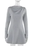 Gray Long Sleeve High Waist Mini Dress.webp