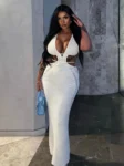 White Hollow Out Halter Mini Dress