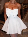 Bow strapless A-line mini dress front