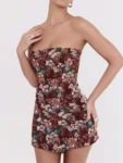 Off-shoulder backless print mini dress front view