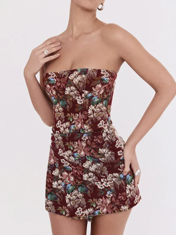 Off-shoulder backless print mini dress front view