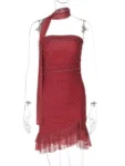 Polka dot scarf collar mini dress front view.webp