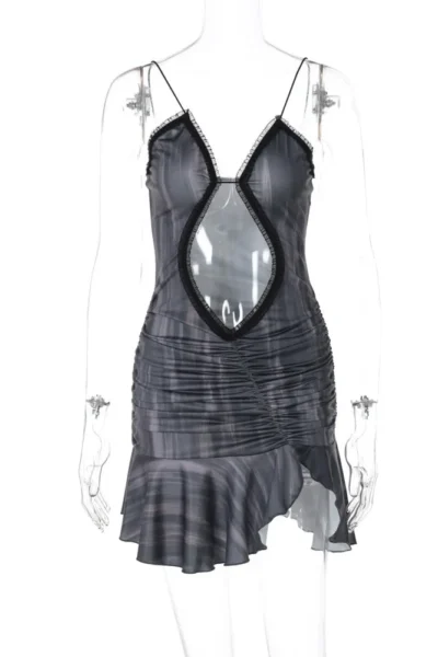 Black hollow out spaghetti strap mini dress sketch