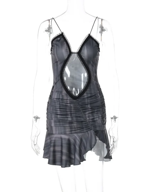 Black hollow out spaghetti strap mini dress sketch