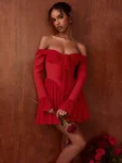 Red flare sleeve mini dress front