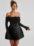 Off-Shoulder Lace Long Sleeve Mini Dress
