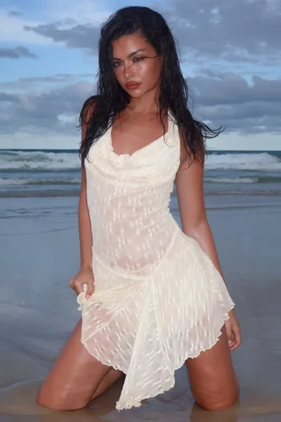 See through lace halter sexy mini dress black beach style