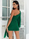 Green One-Shoulder Ruched Mini Dress Front