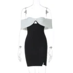 Black and white split mini dress front.webp