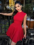 Red High Collar Mini Dress.webp