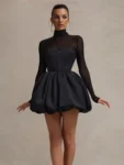 turtleneck sheer long sleeve mini dress.webp