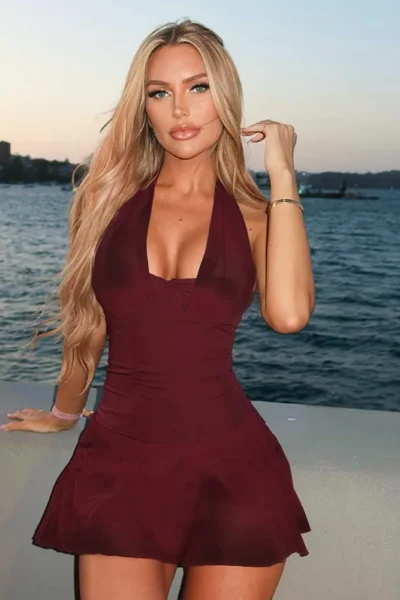 Halter backless mini dress in wine red