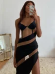 Sexy see-through patchwork mini dress with sheer panels