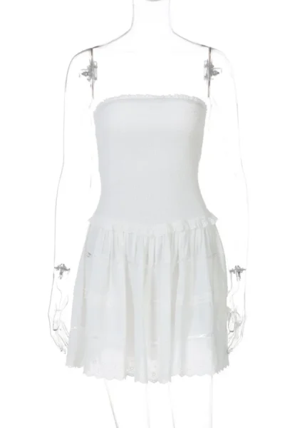 sketch of elegant off-shoulder strapless mini dress white front
