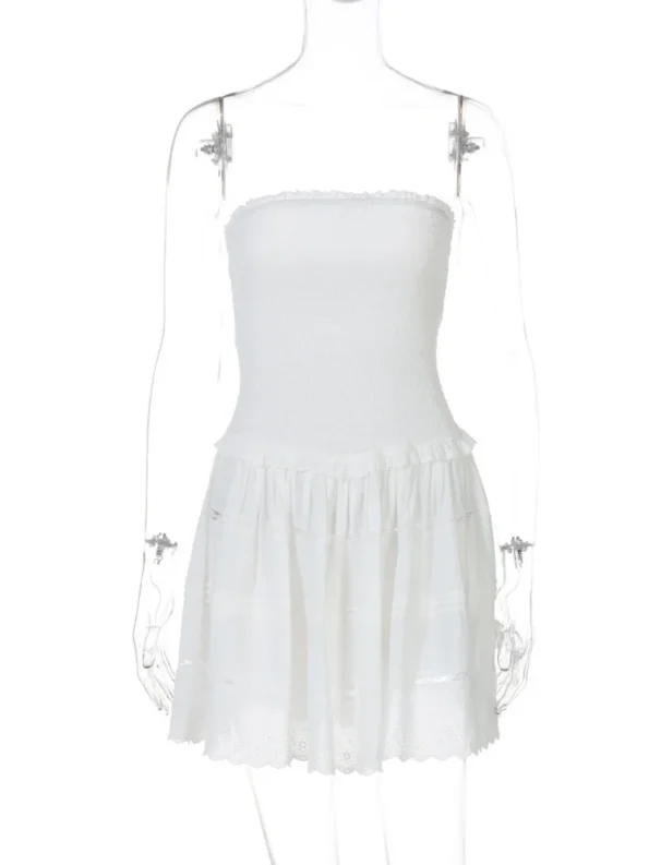 sketch of elegant off-shoulder strapless mini dress white front