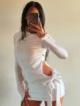 White Cutout Bow Mini Dress.webp