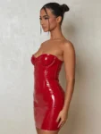 Red PU Leather Bodycon Dress.webp