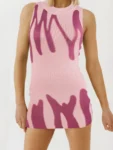Lace-Up Print Mini Tank Dress Pink