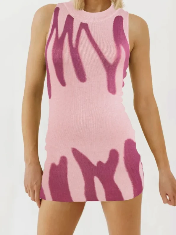 Backless lace-up print mini tank dress in pink and magenta