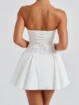 Bow strapless A-line mini dress front