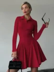 Long Sleeve Pleated Knit Mini Dress Pink