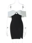 Black and white split mini dress front.webp