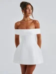 Black and white A-line mini dress front view.webp