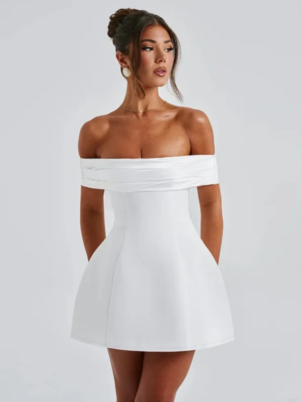 Off-shoulder backless A-line mini dress studio front view